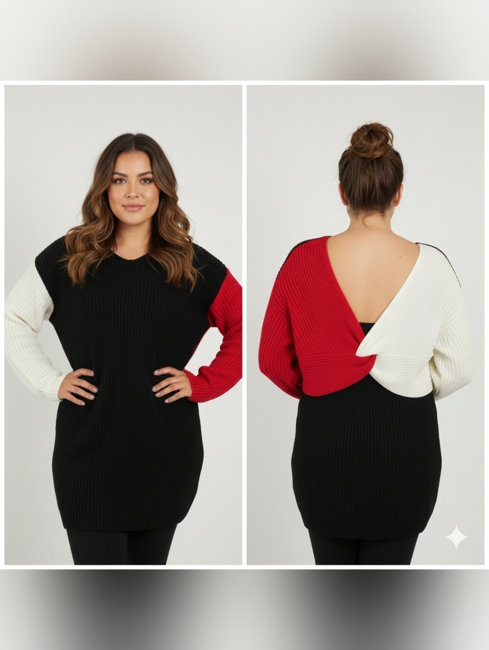 💖NWOT💖Colorblock V-Neck Back Twist Sweater Dress